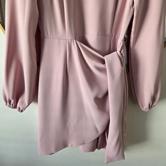 Lulus Rose Pink Long Sleeve Mini Wrap Dress Romantic Feminine Spring Size Small - Picture 6 of 16